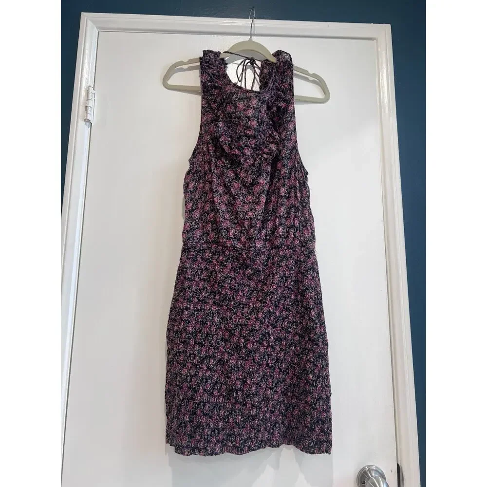 Free People Smocked Floral Mini Dress Large Ruffle Boho Summer Chic Vacation